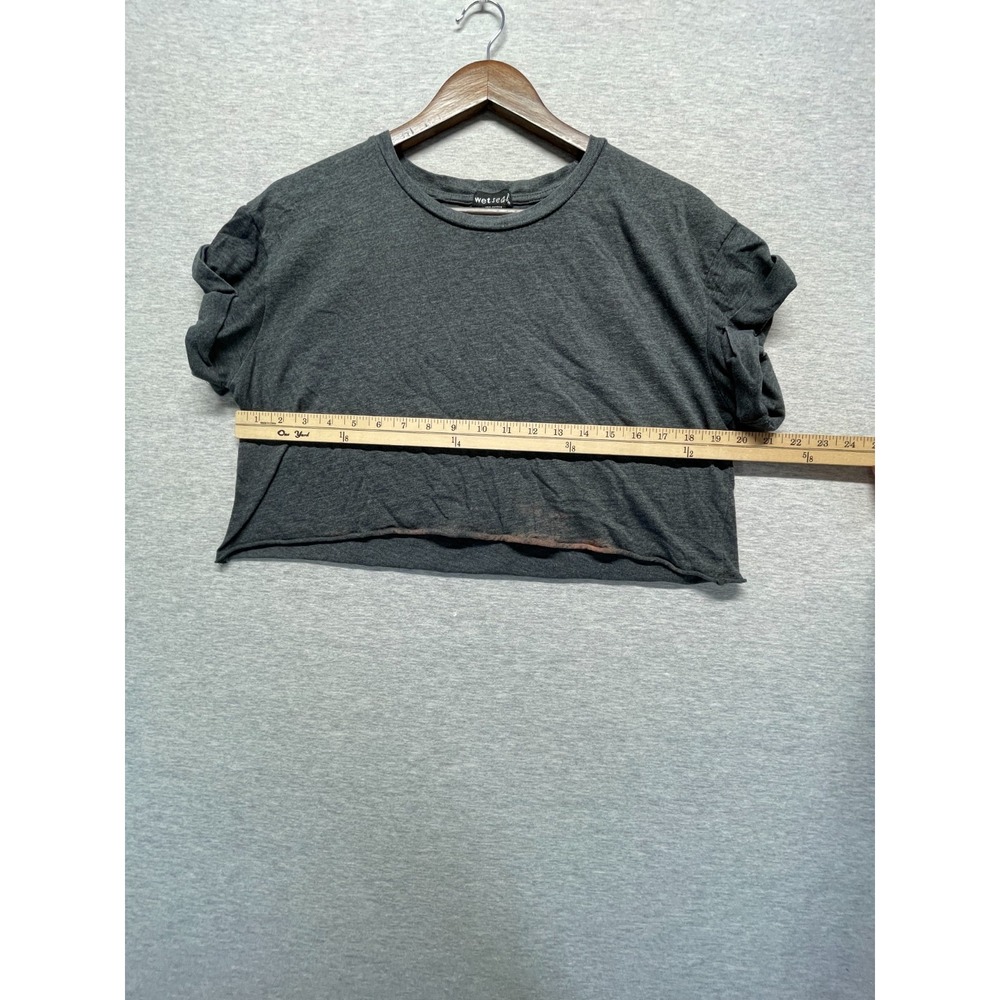 Wet Seal Cropped T Shirt Womens XL Charcoal Gray Cotton Cuffed Sleeves Raw Hem - Picture 12 of 13